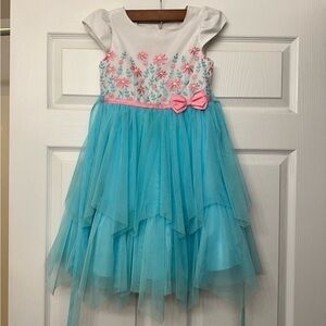 Girls Size 7 Blue Ruffle Formal Dress